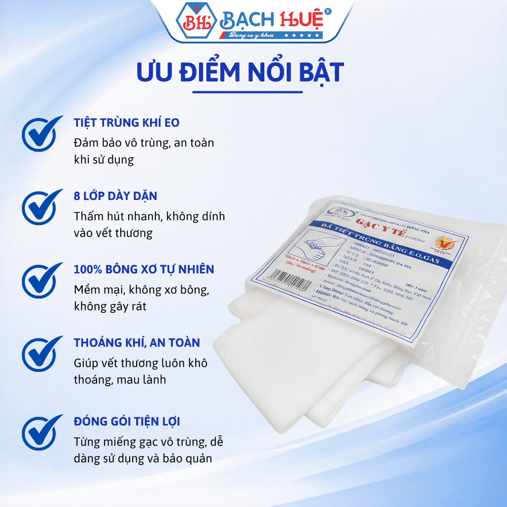 Gạc Miếng Đông Pha Tiệt Trùng 8 Lớp Đủ Size 5x6 / 8x9 / 10x10cm – Gạc Đắp Vết Thương Vô Trùng