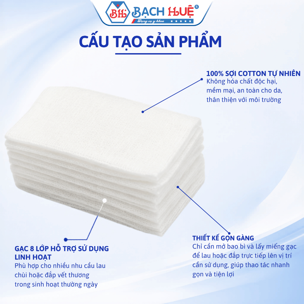 Gạc Miếng Đông Pha Tiệt Trùng 8 Lớp Đủ Size 5x6 / 8x9 / 10x10cm – Gạc Đắp Vết Thương Vô Trùng