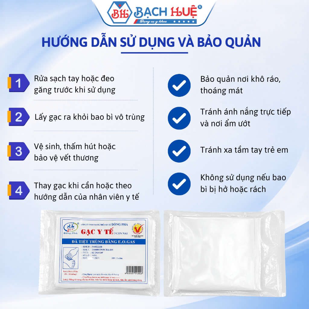 Gạc Miếng Đông Pha Tiệt Trùng 8 Lớp Đủ Size 5x6 / 8x9 / 10x10cm – Gạc Đắp Vết Thương Vô Trùng