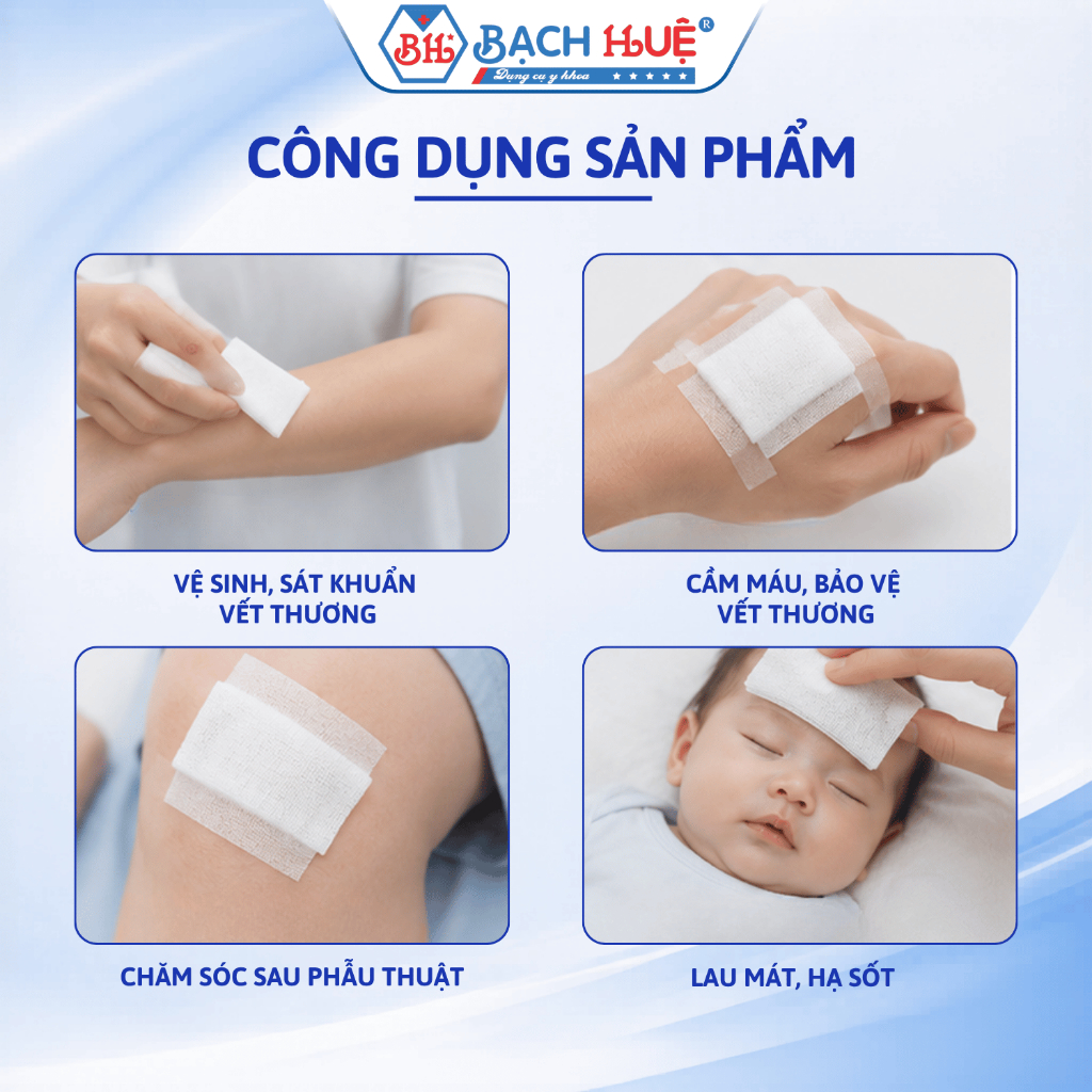 Gạc Miếng Đông Pha Tiệt Trùng 8 Lớp Đủ Size 5x6 / 8x9 / 10x10cm – Gạc Đắp Vết Thương Vô Trùng