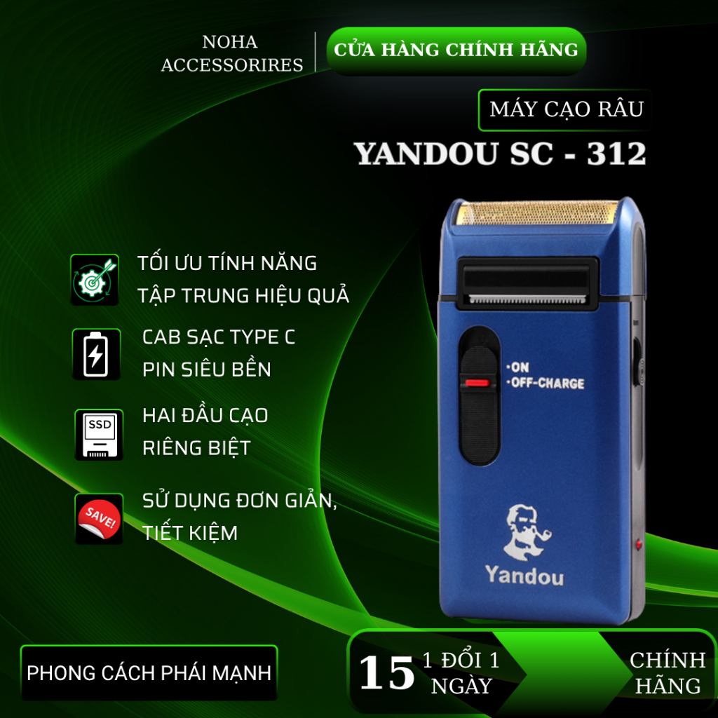 Máy Cạo Râu Yandou SC312 Sạc USB Kèm Hộp Sang Trọng