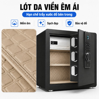 Két Sắt Điện Có Ngăn Phụ Riêng Tư, Mở Khóa Vân Tay/Mật Khẩu/Chìa Khóa,  Lót Da Cao Cấp, 3 Tầng Cho Gia Đình Văn Phòng