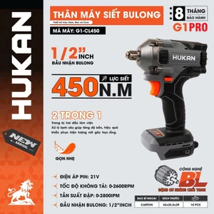 Thân Máy Siết BuLong 2Trong1 HUKAN G1-CL450 |21V | Lực Siết 450Nm| Không Chổi Than |Đầu 1/2 & 1/4 Inch |3 Cấp Tốc Độ