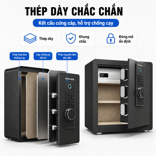 Két Sắt Điện Có Ngăn Phụ Riêng Tư, Mở Khóa Vân Tay/Mật Khẩu/Chìa Khóa,  Lót Da Cao Cấp, 3 Tầng Cho Gia Đình Văn Phòng