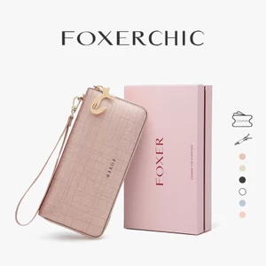 FOXERCHIC Ví nữ dài có khóa kéo, dung lượng lớn, thiết kế thời trang đơn giản đi làm