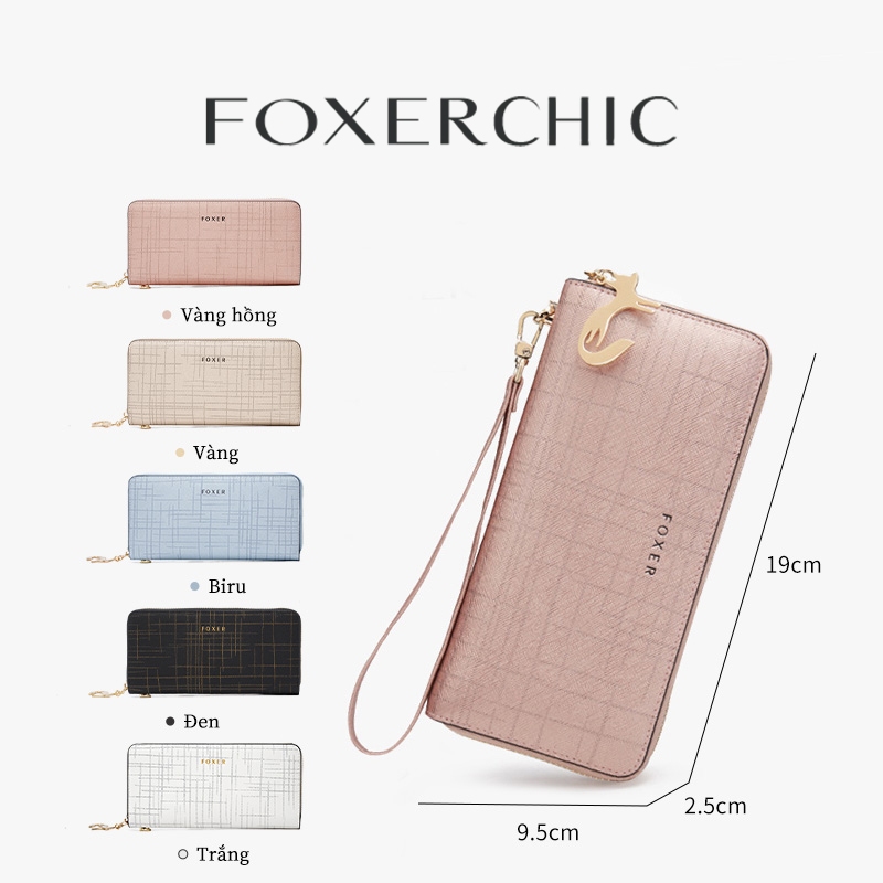 FOXERCHIC Ví nữ dài có khóa kéo, dung lượng lớn, thiết kế thời trang đơn giản đi làm