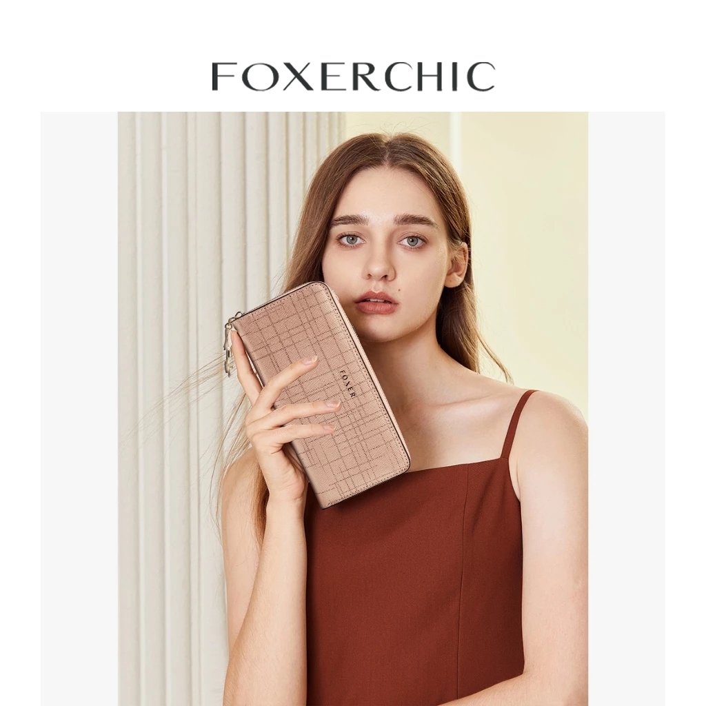 FOXERCHIC Ví nữ dài có khóa kéo, dung lượng lớn, thiết kế thời trang đơn giản đi làm