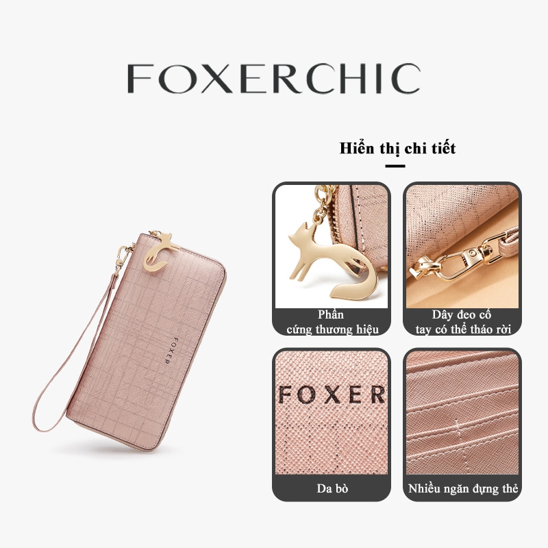 FOXERCHIC Ví nữ dài có khóa kéo, dung lượng lớn, thiết kế thời trang đơn giản đi làm