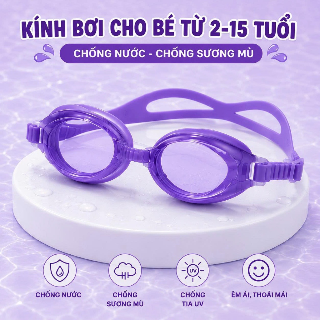 Kính Bơi Cho Bé 2-15 Tuổi Chống Nước Chống Sương Mù Có Hộp Đựng Cao Cấp