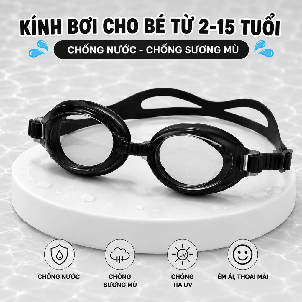 Kính Bơi Cho Bé 2-15 Tuổi Chống Nước Chống Sương Mù Có Hộp Đựng Cao Cấp
