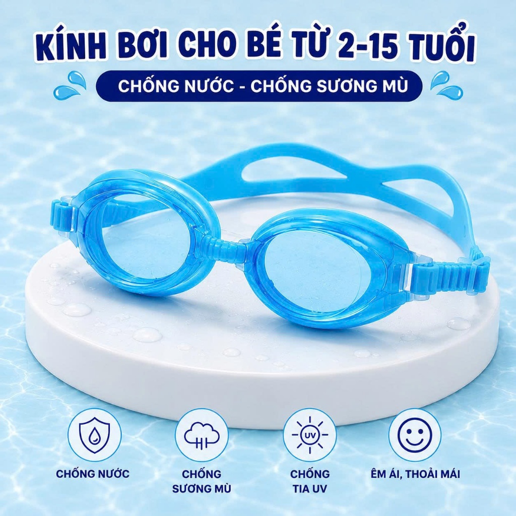 Kính Bơi Cho Bé 2-15 Tuổi Chống Nước Chống Sương Mù Có Hộp Đựng Cao Cấp