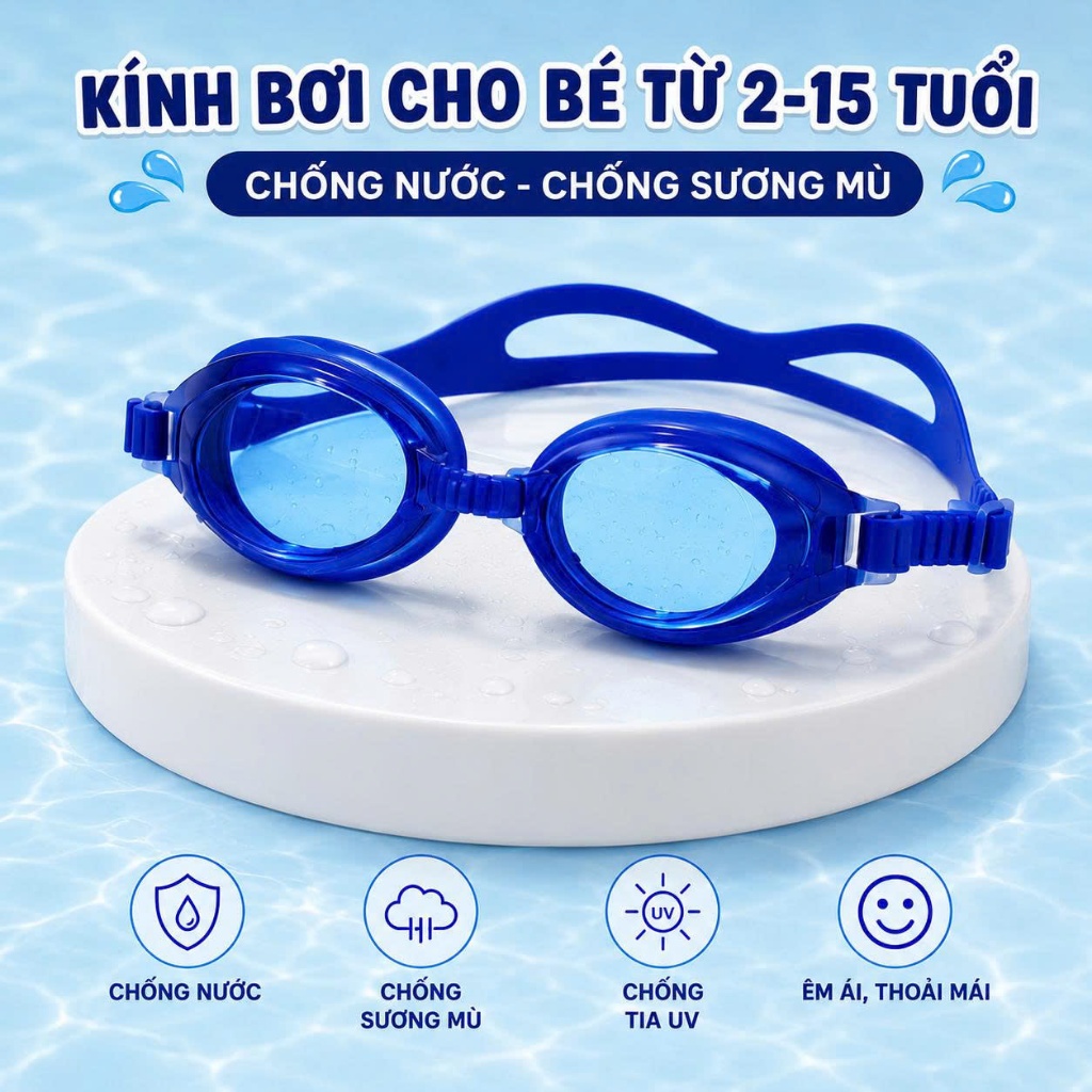 Kính Bơi Cho Bé 2-15 Tuổi Chống Nước Chống Sương Mù Có Hộp Đựng Cao Cấp