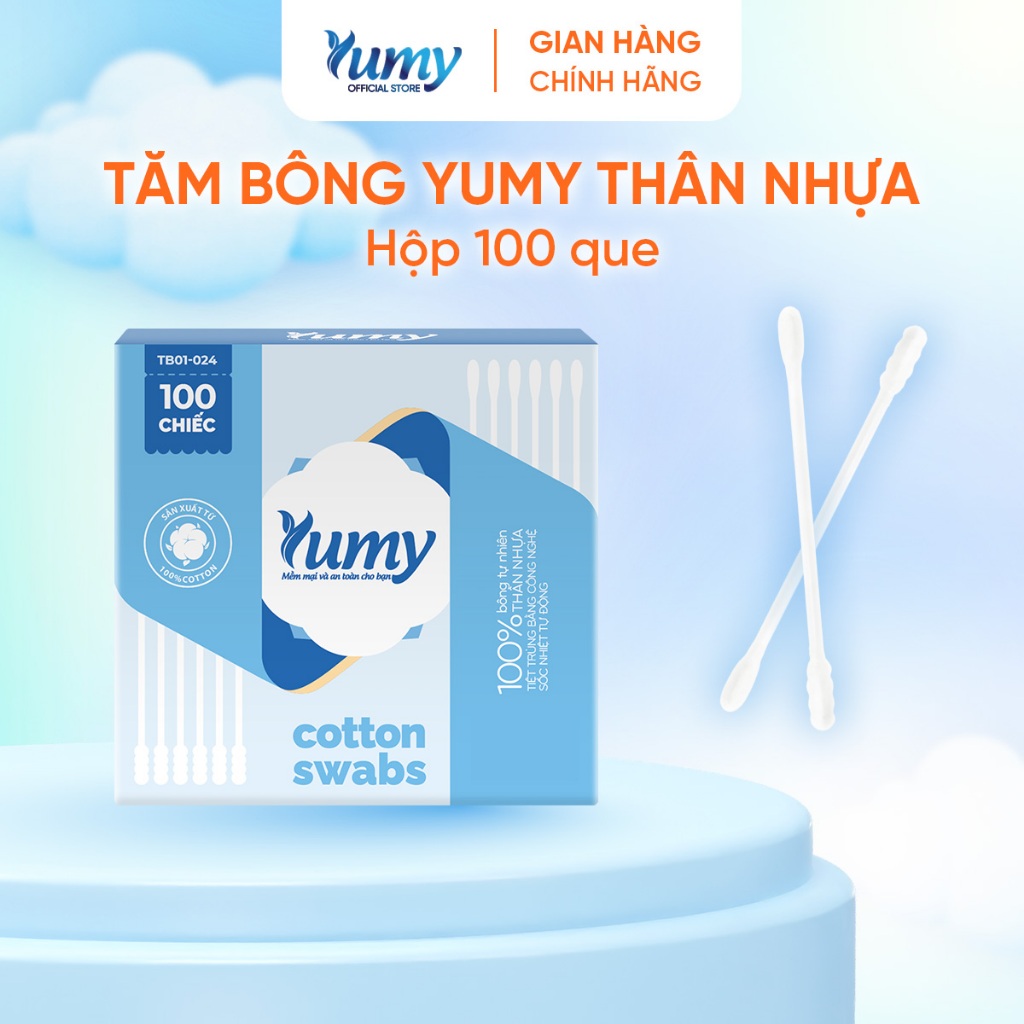 Combo 10 hộp Tăm bông YUMY 100 chiếc thân nhựa 2 đầu tròn - xoắn vệ sinh tai mũi hiệu quả (TB11_024)