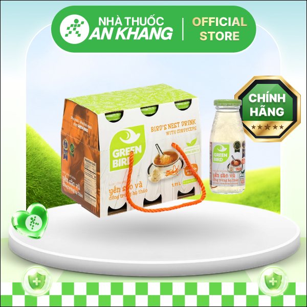 Nước yến sào và đông trùng hạ thảo Green Bird hộp 6 chai x 185ml [Nhà Thuốc An Khang - Chính Hãng 100%]
