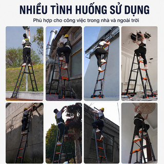 Thang Rút Nhôm Inox Chữ A Nhập Khẩu Thang gấp gọn dễ mang Lớp phủ chống gỉ Tải trọng 600KG