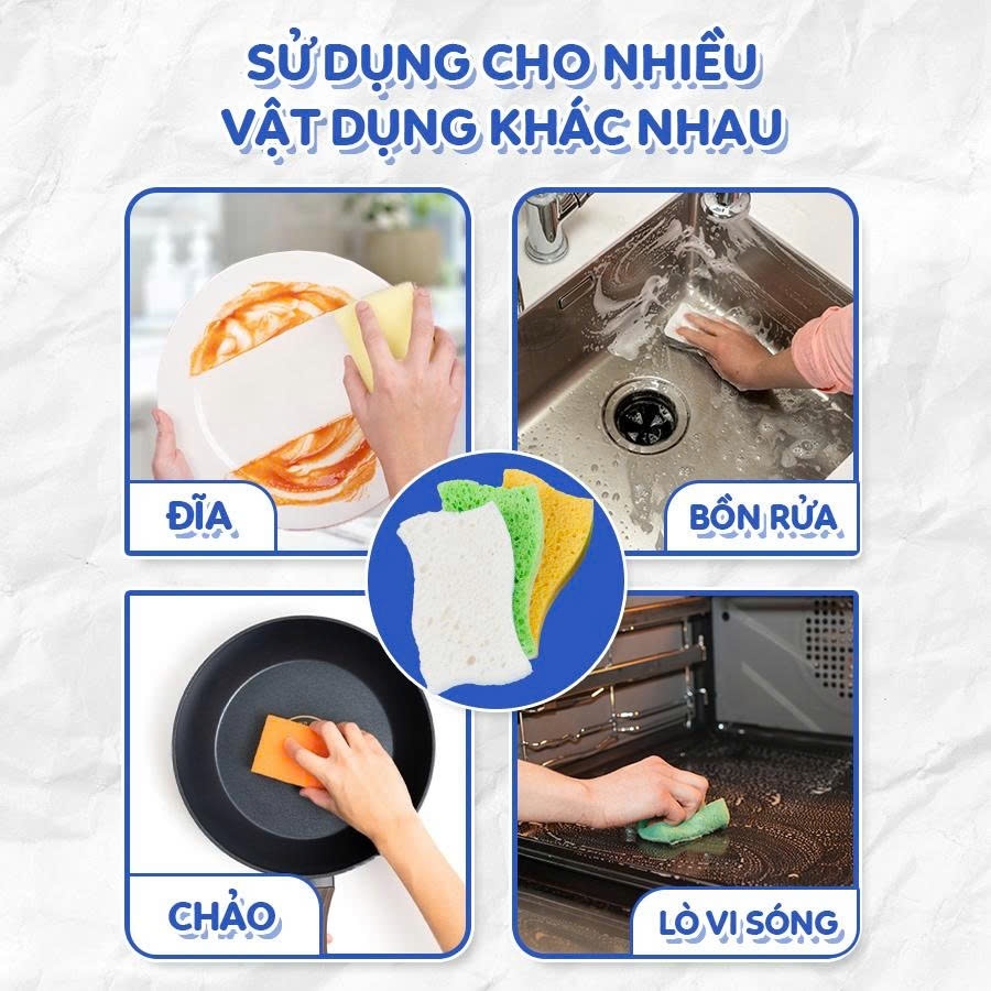[SVIP] COMBO 3 Miếng rửa chén bột gỗ MyJae dễ dàng đánh bay dầu mỡ (3 miếng/gói)
