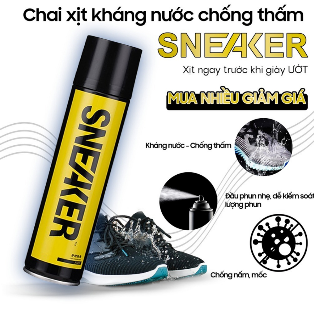 Chai xịt nano kháng thấm nước giày Sneaker 1 lọ 300ml, bình sịt dạng sương kháng nước, kháng bám bụi