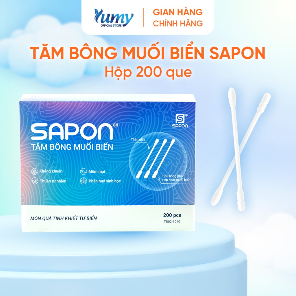 Combo 20 hộp Tăm bông muối biển SAPON 200 que thân giấy dẻo dai kháng khuẩn vệ sinh (TB02-104)