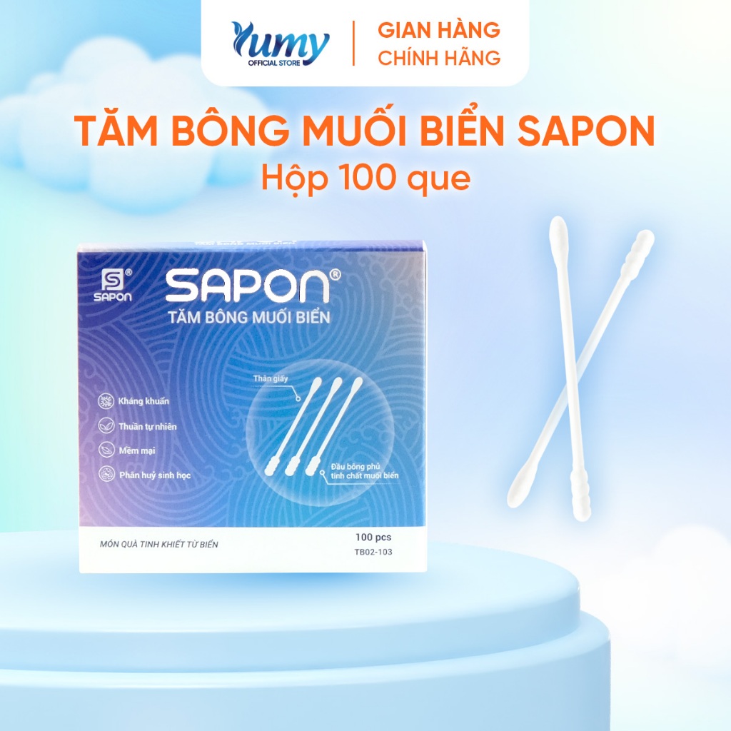 Combo 20 hộp Tăm bông muối biển SAPON thân giấy an toàn 100 que thấm hút hiệu quả, mềm mịn(TB02-103)