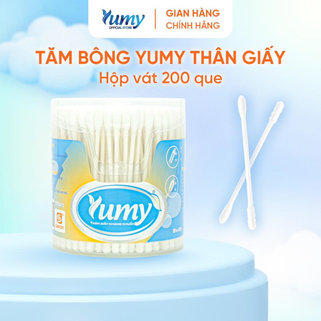 Combo 10 hộp Bông ngoáy tai YUMY 200 que thân giấy bông mềm an toàn thân thiện môi trường (TB01-626)