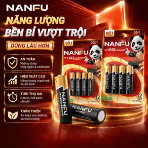 NANFU Pin Kiềm AA/AAA 8 Vien 1.5V – G5 Dien +345% IEC, Vo Thép, Khong Chay Nuoc, HSD 12 Nam