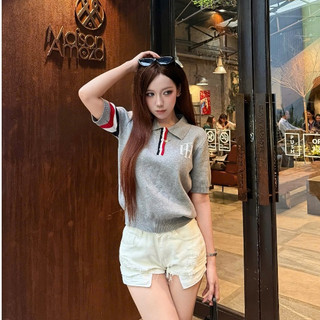 Áo len polo dệt kim dáng nữ phối viền tay, Áo len HT form nữ năng động basic LN04