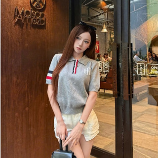 Áo len polo dệt kim dáng nữ phối viền tay, Áo len HT form nữ năng động basic LN04