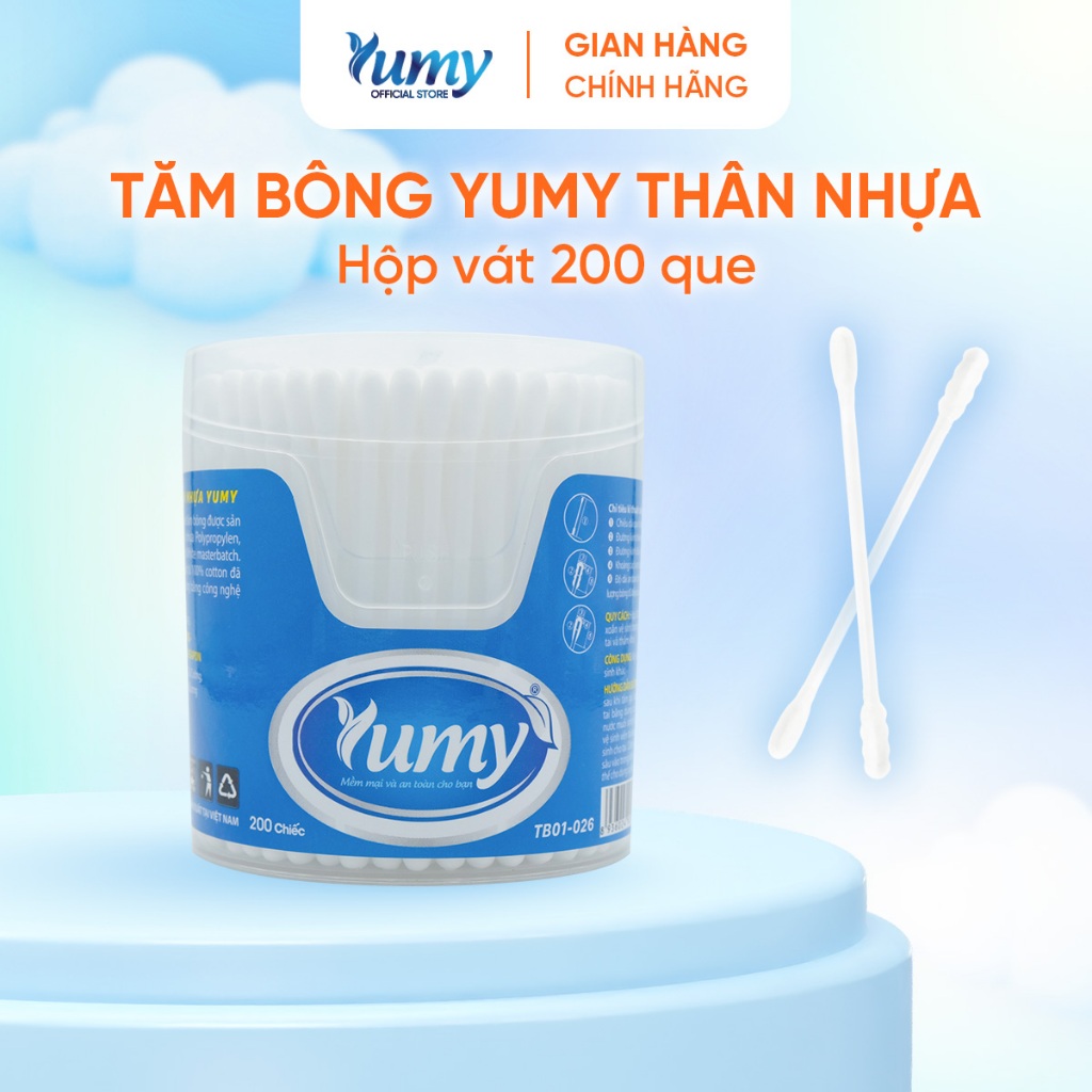 Combo 10 hộp Tăm bông YUMY 200 que tăm bông 2 đầu đa năng, không xơ bông, vệ sinh tai mũi (TB01-026)