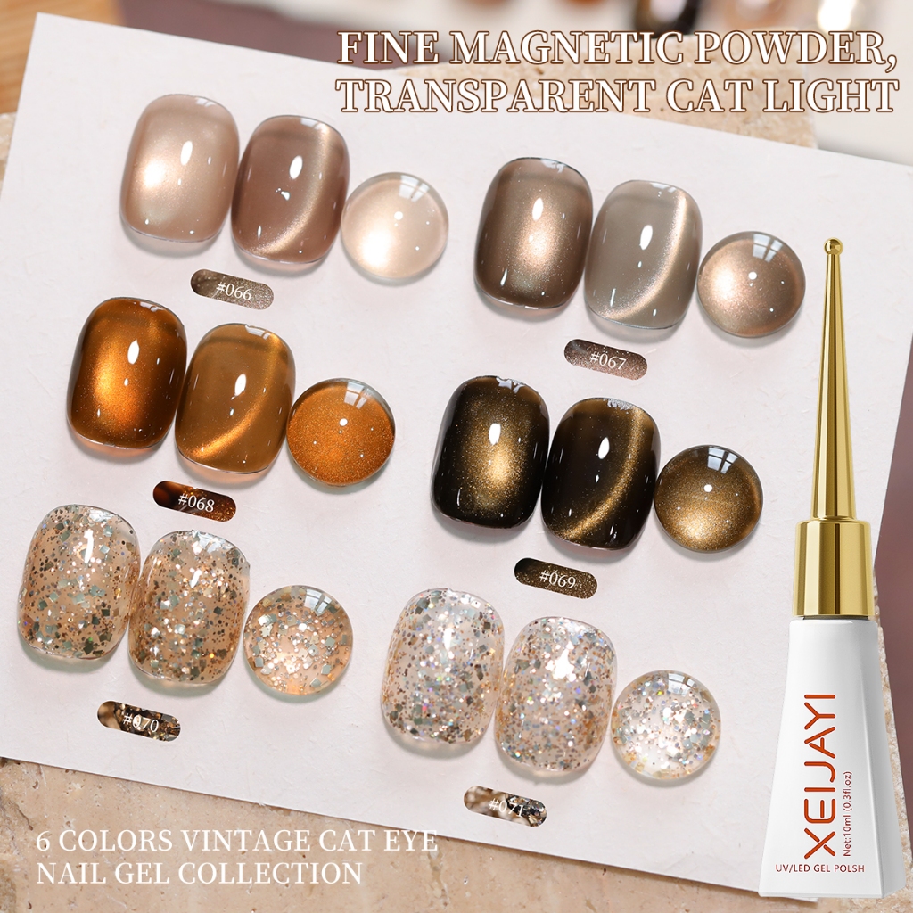 XEIJAYI 10ml - Sơn móng tay dạng gel họa tiết mắt mèo màu xám thời trang, màu sắc bền lâu, phù hợp sử dụng hàng ngày.