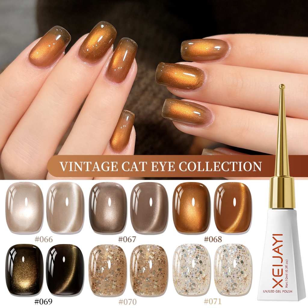 XEIJAYI 10ml - Sơn móng tay dạng gel họa tiết mắt mèo màu xám thời trang, màu sắc bền lâu, phù hợp sử dụng hàng ngày.