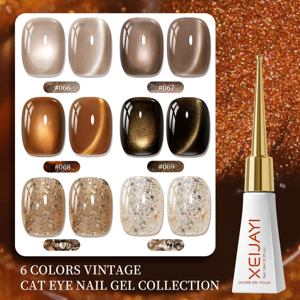 XEIJAYI 10ml - Sơn móng tay dạng gel họa tiết mắt mèo màu xám thời trang, màu sắc bền lâu, phù hợp sử dụng hàng ngày.