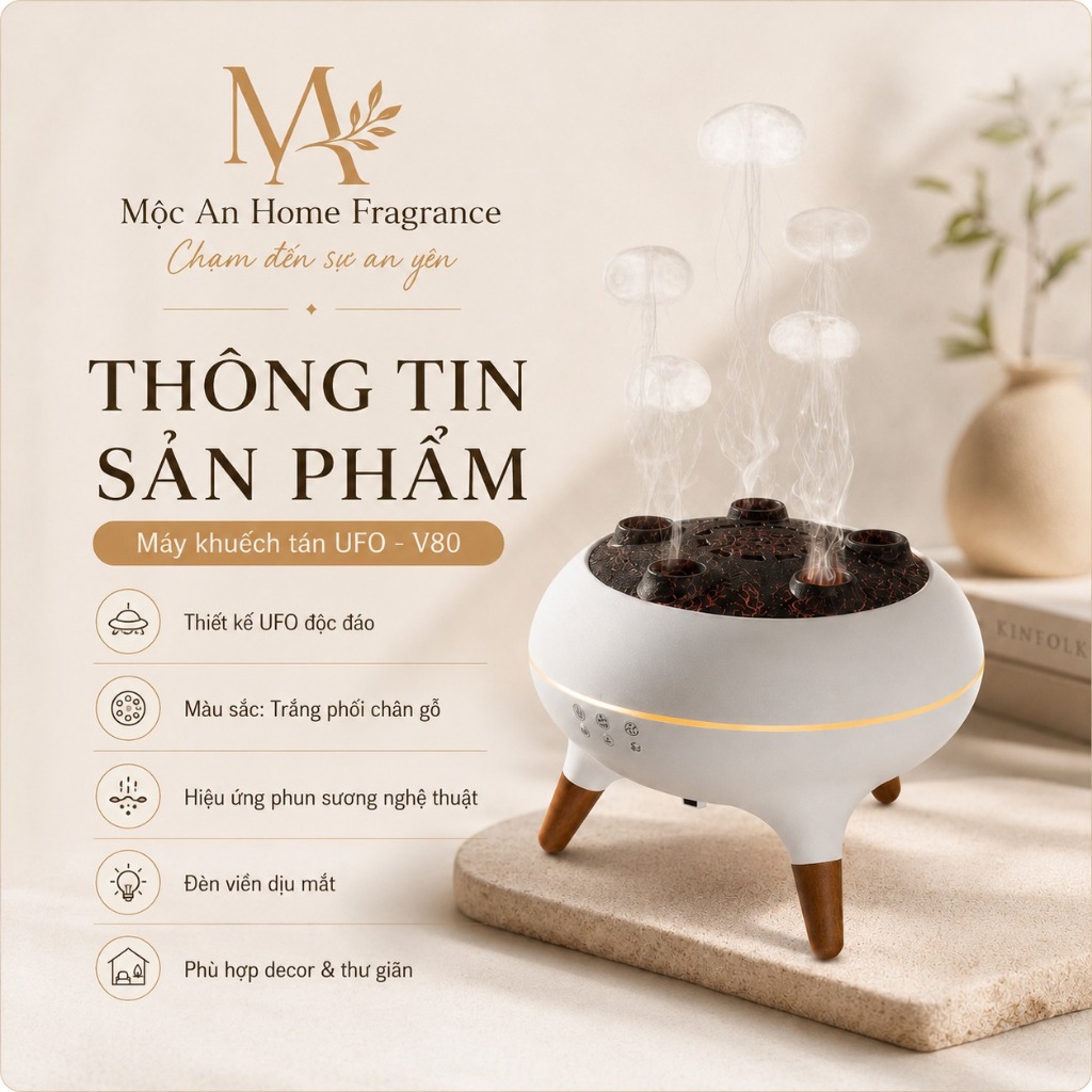 Máy khuếch tán tinh dầu UFO V80 250ml | Máy phun sương cảm biến theo nhạc, LED 7 màu, có remote