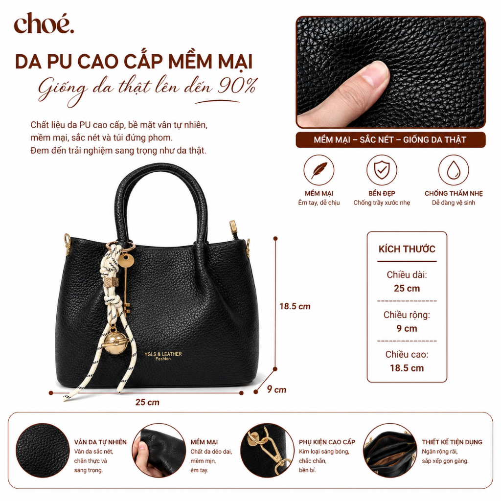 [VOUCHER 100K+TẶNG CHARM] Túi Xách  Công Sở CHOÉ Da PU Cao Cấp Hai Quai Form Cứng Thanh Lịch Kèm Dây Đeo Chéo 6378
