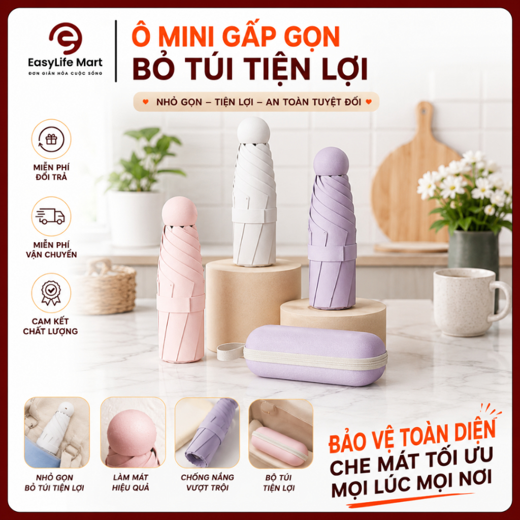 Ô Mini Che Nắng Chống Tia UV Phiên Bản Mới Gấp Gọn Cao Cấp Nhiều Màu Thời Trang, Chống Nắng Chống Mưa