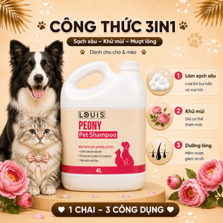 Sữa Tắm Xả Cho Chó Mèo 3in1 Louis Peony 4L, Sữa Tắm Kiêm Dầu Xả Chó Mèo Thú Cưng Chính Hãng