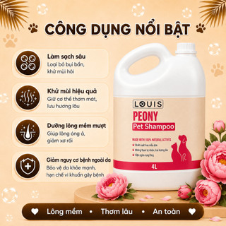 Sữa Tắm Xả Cho Chó Mèo 3in1 Louis Peony 4L, Sữa Tắm Kiêm Dầu Xả Chó Mèo Thú Cưng Chính Hãng