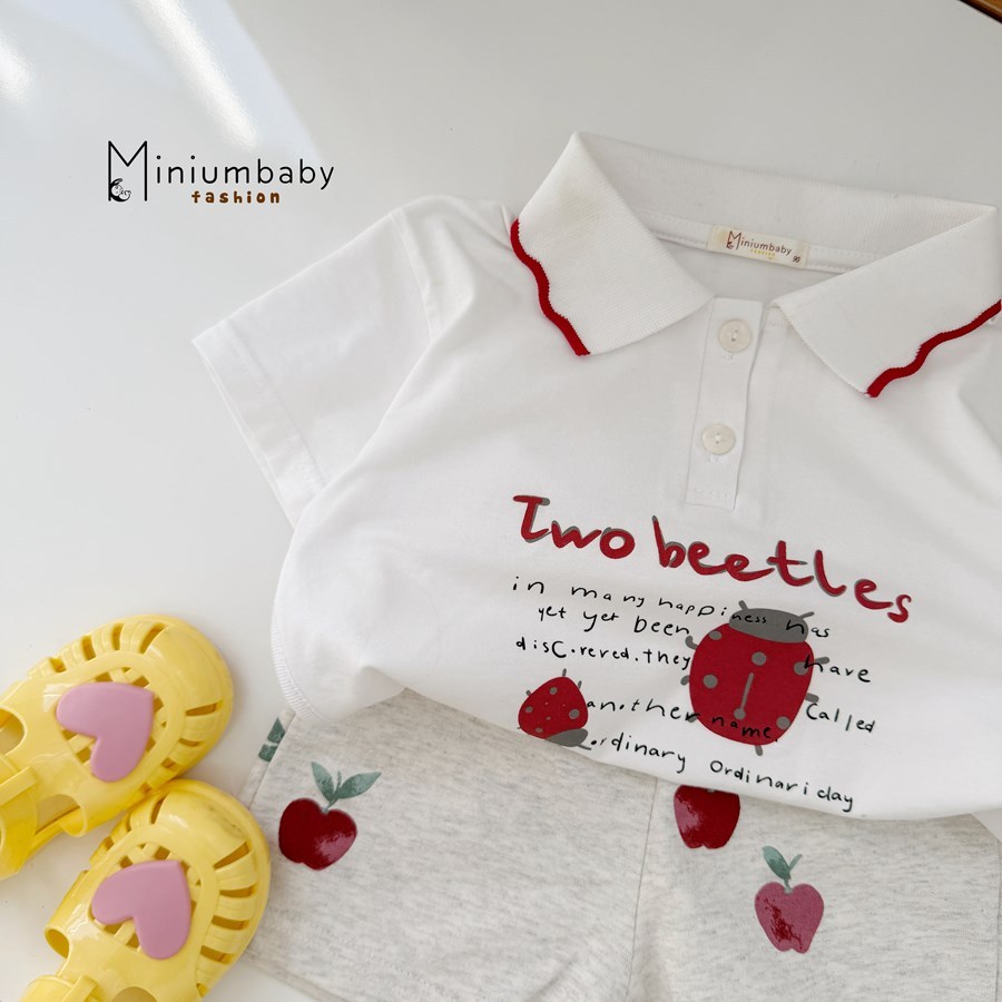 Set bộ cộc tay bé gái 1-6 tuổi thiết kế cổ bèo mix hoạ tiết Miniumbaby, chất cotton mềm mát SB2646
