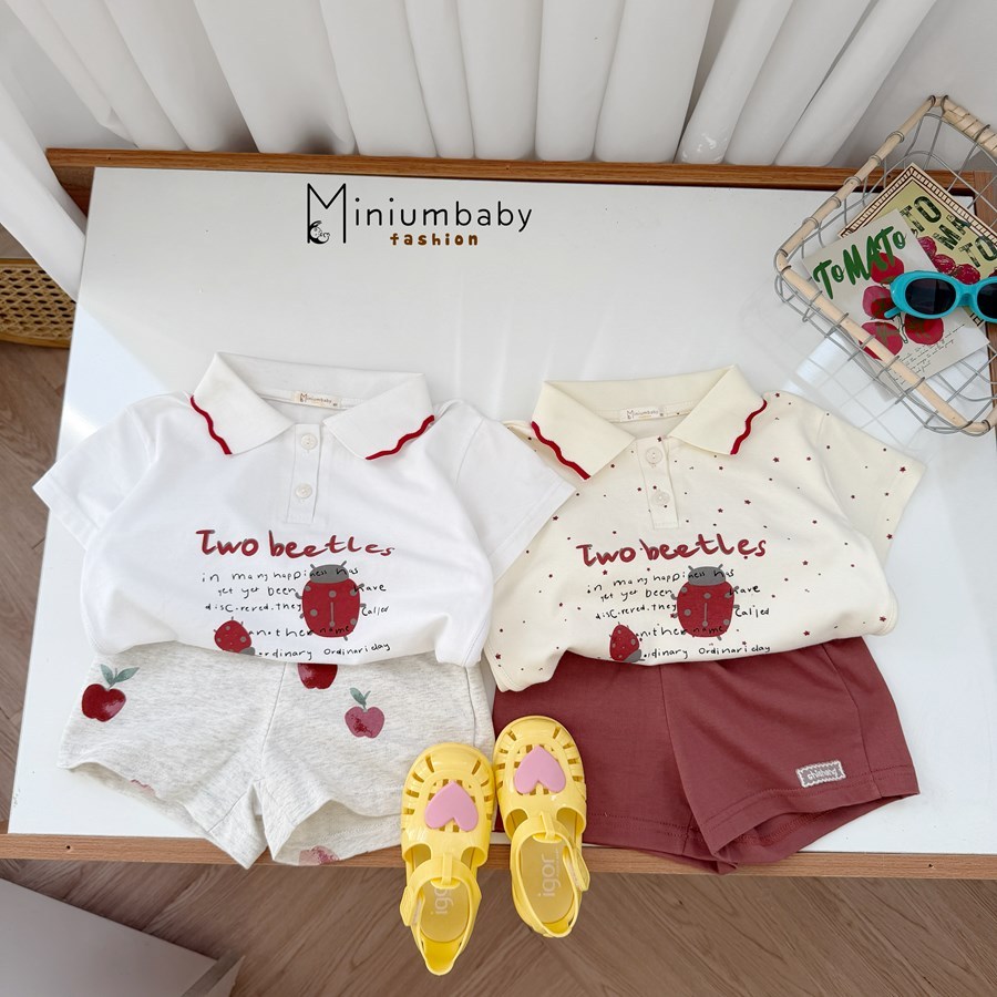 Set bộ cộc tay bé gái 1-6 tuổi thiết kế cổ bèo mix hoạ tiết Miniumbaby, chất cotton mềm mát SB2646
