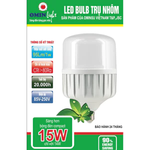 Bóng Đèn Led Trụ nhựa bọc Nhôm OMINLight 10W 15W 20W 30W 40W 50W 60W, Trắng 6500K Vàng 4500K, E27, BH 24 Tháng