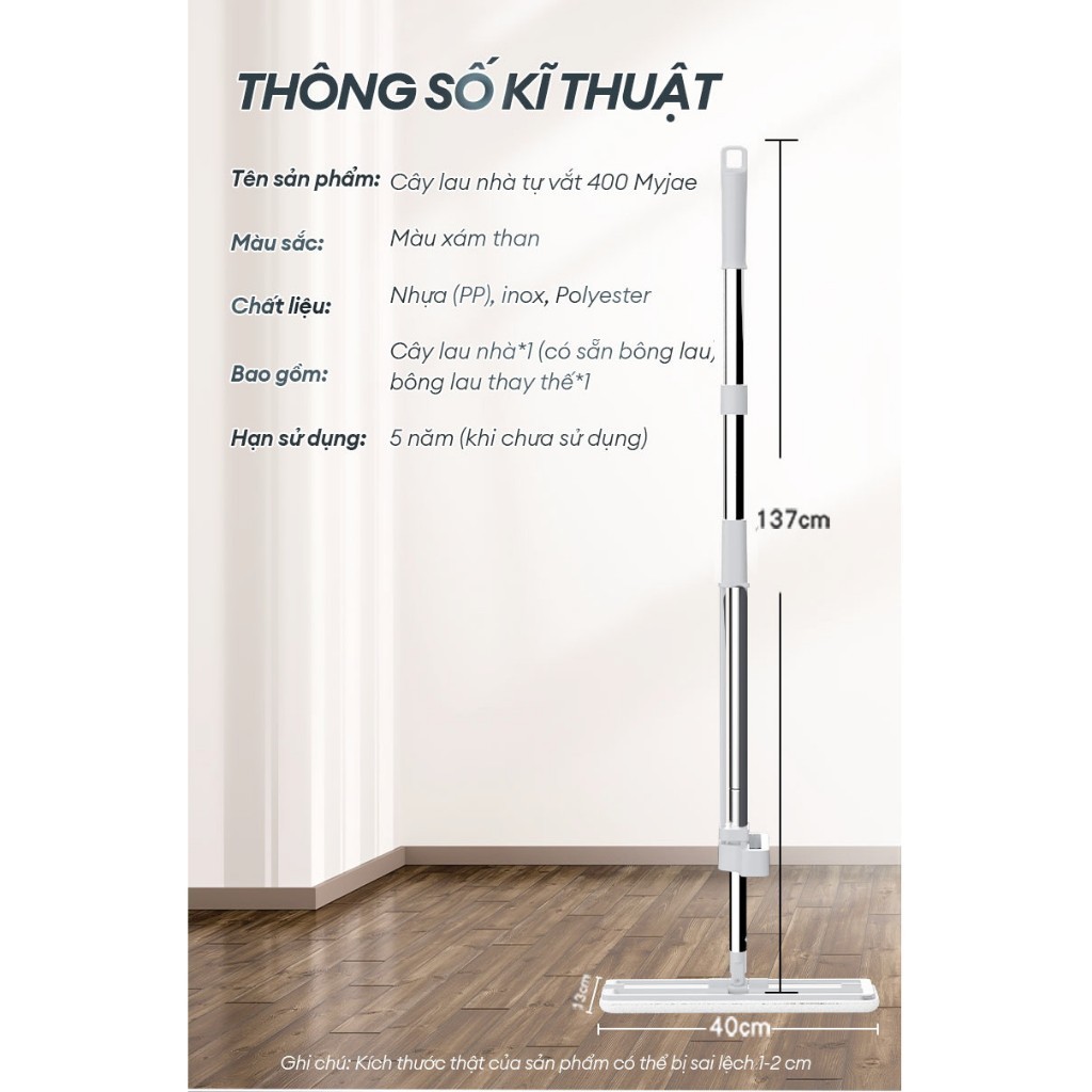 [SVIP] Cây Lau Nhà Vải Sợi Kéo Vắt Thông Minh Bản Lau To 40cm Tiết Kiệm Thời Gian