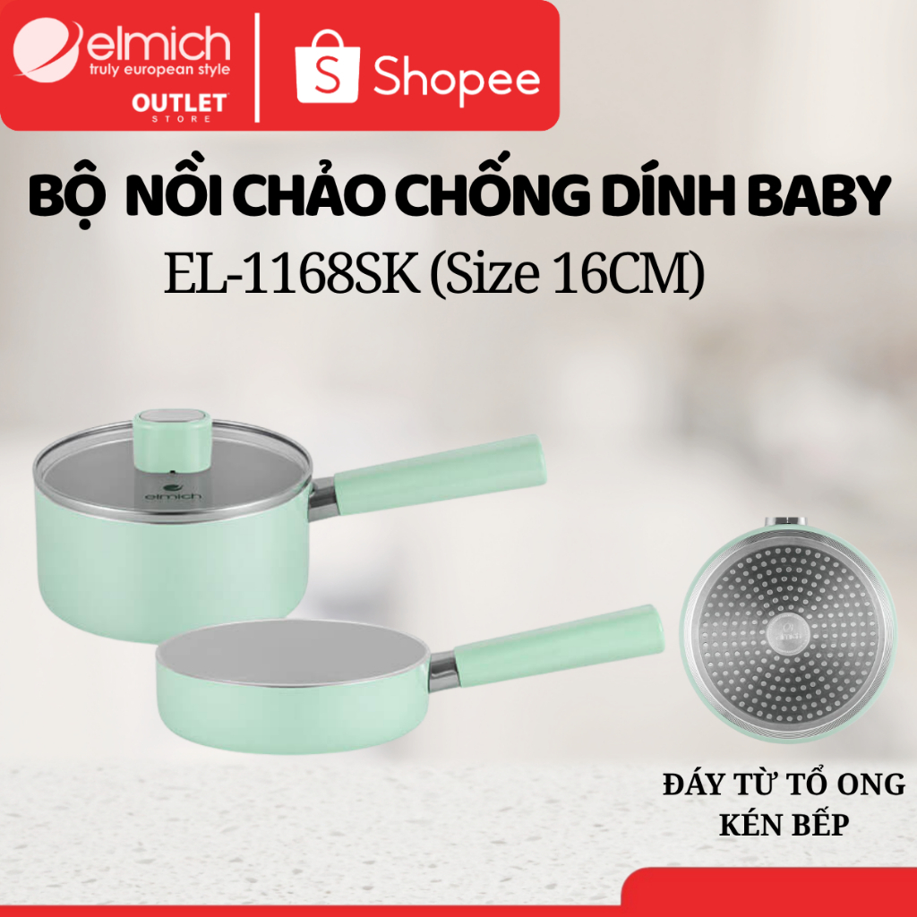 [SVIP] Bộ Nồi Chảo Chống Dính Ceramic Elmich Baby (Quánh & Chảo Size 16cm, Đáy Từ Tổ Ong) | BigBuy360 - bigbuy360.vn