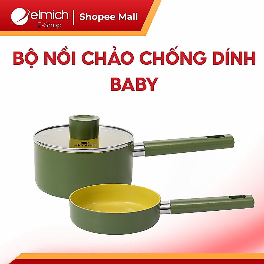 [SVIP] Bộ Nồi Chảo Chống Dính Ceramic Elmich Baby (Quánh & Chảo Size 16cm, Đáy Từ Tổ Ong) | BigBuy360 - bigbuy360.vn