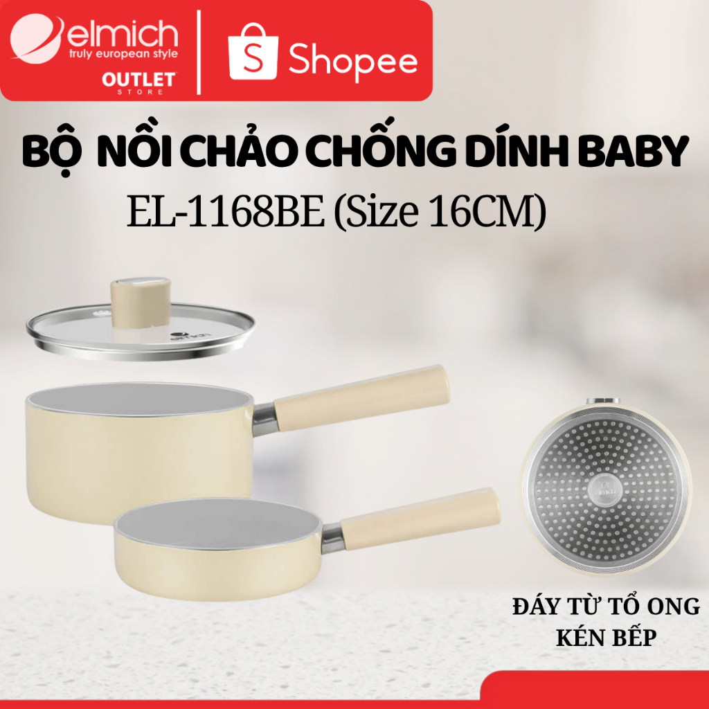 [SVIP] Bộ Nồi Chảo Chống Dính Ceramic Elmich Baby (Quánh & Chảo Size 16cm, Đáy Từ Tổ Ong) | BigBuy360 - bigbuy360.vn