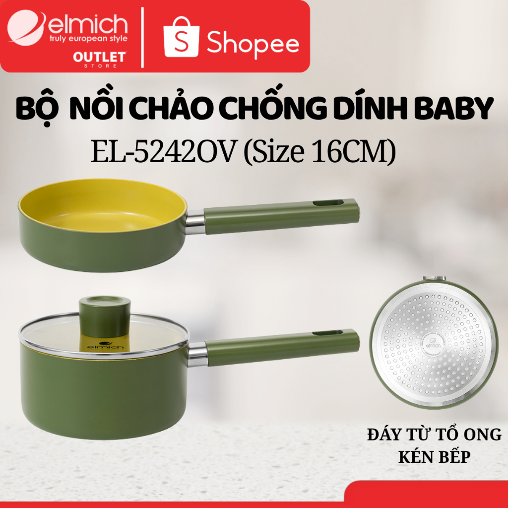 [SVIP] Bộ Nồi Chảo Chống Dính Ceramic Elmich Baby (Quánh & Chảo Size 16cm, Đáy Từ Tổ Ong) | BigBuy360 - bigbuy360.vn