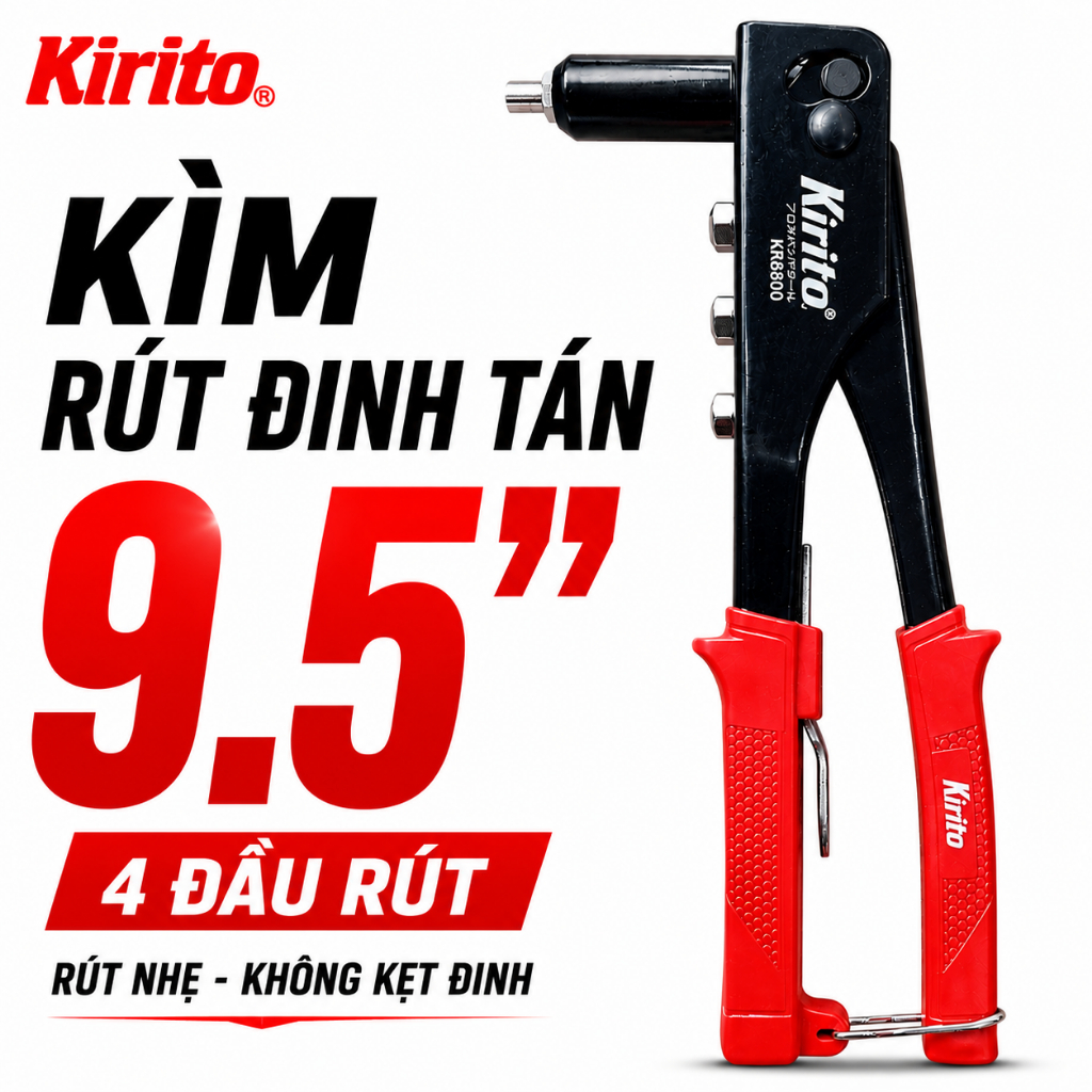 Kìm Rút Đinh Tán Rive Kirito KR6800 9.5 Inch (25cm) - 4 Đầu Rút 2.4/3.2/4.0/4.8mm Chính Hãng K6800 KIRITO