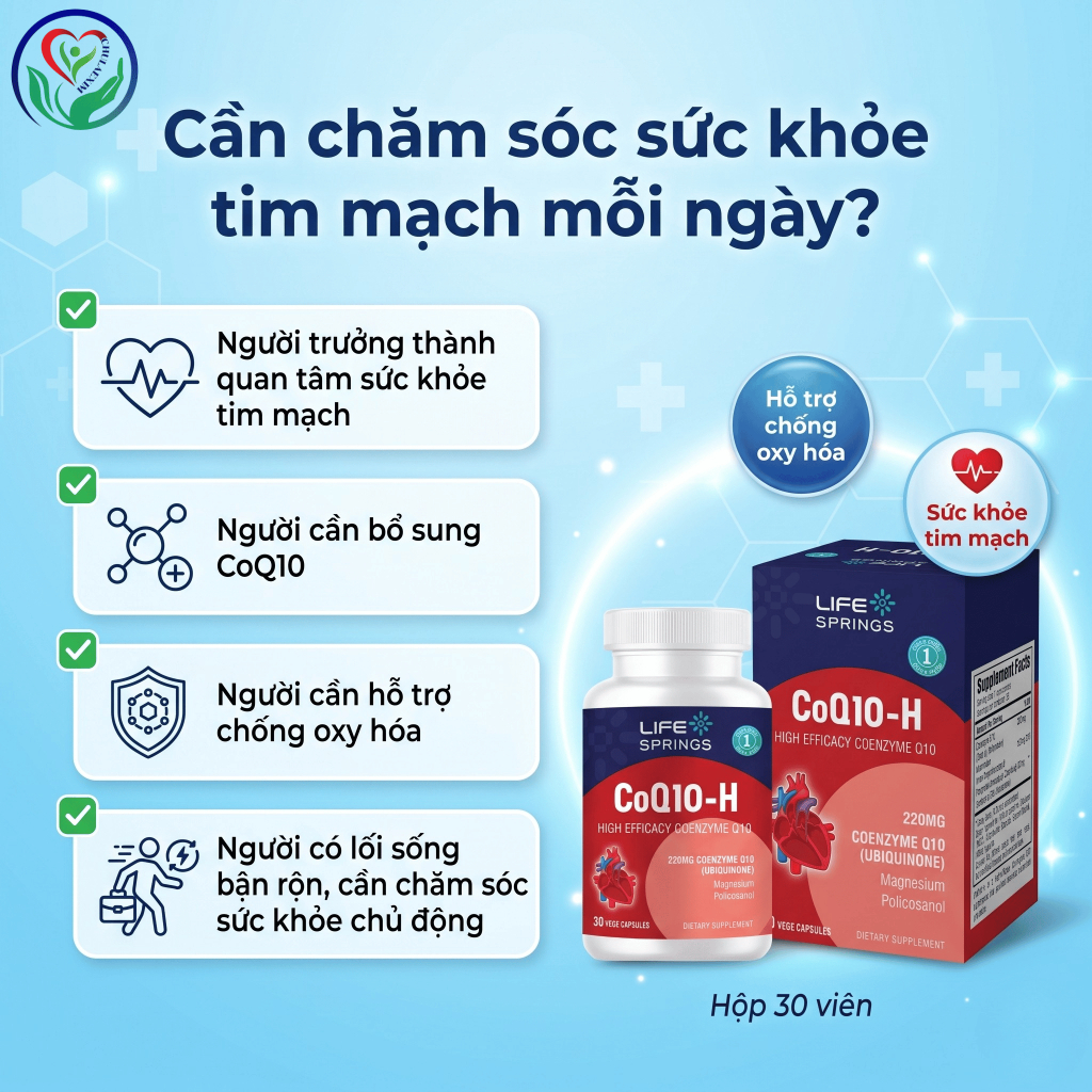 CoQ10-H Life Springs 30 viên, bổ sung Coenzyme Q10 220mg hỗ trợ chống oxy hóa, tim mạch