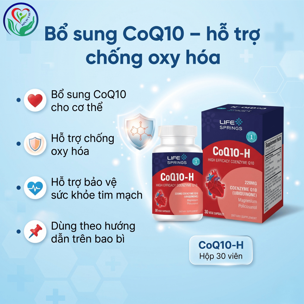 CoQ10-H Life Springs 30 viên, bổ sung Coenzyme Q10 220mg hỗ trợ chống oxy hóa, tim mạch
