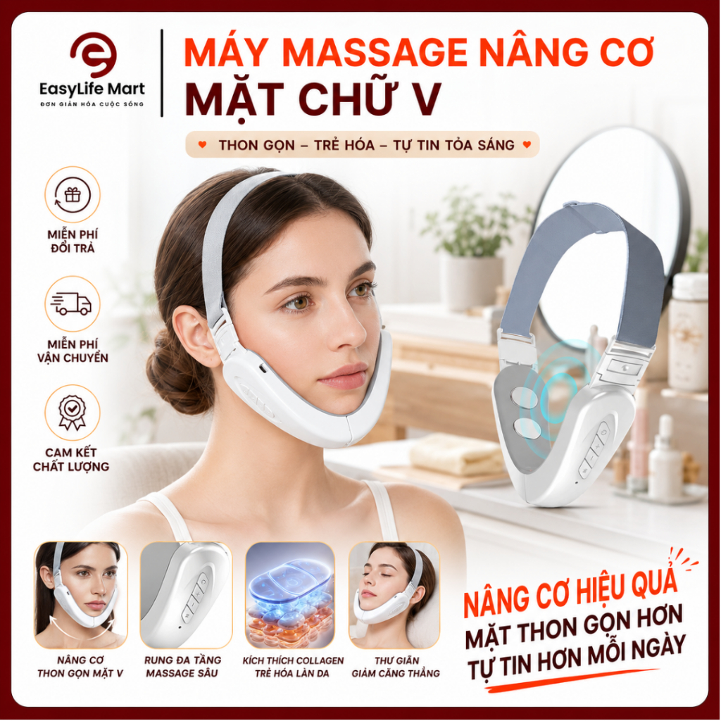 Máy Massage Nâng Cơ Mặt Tạo Cằm V-Line Thông Minh - Đai Massage EMS 12 Cấp Độ, Nâng Cơ Trẻ Hóa Da