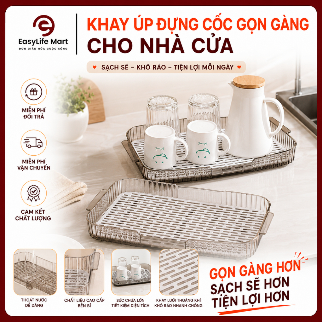 Giá Úp Cốc Nhựa PP Tiện Lợi, Chịu Nhiệt, Gọn Gàng Cho Mọi Nhà Bếp