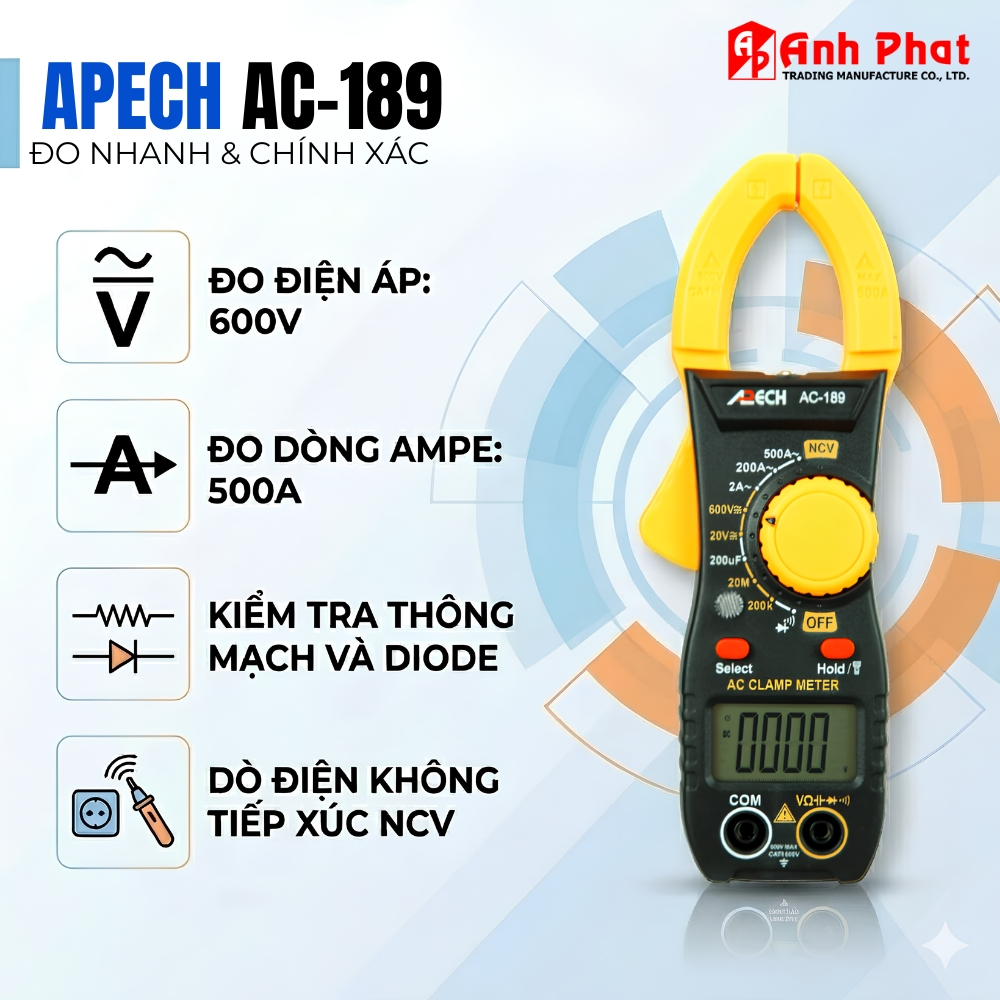 Ampe Kìm APECH AC189 Mini Bỏ Túi, Bền Bỉ Chính Xác - Anh Phát
